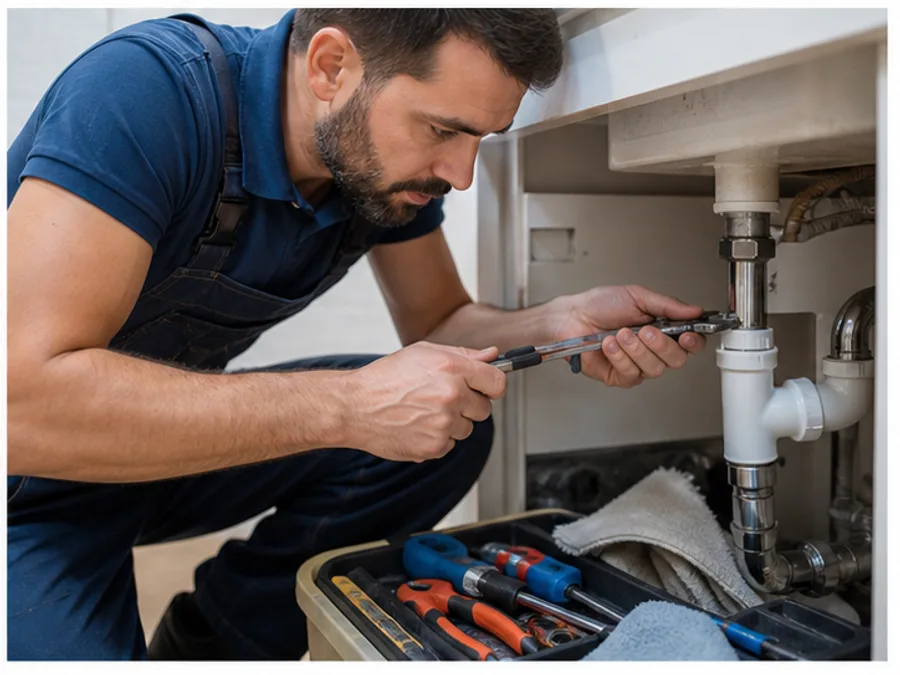 Técnico realizando una reparación doméstica